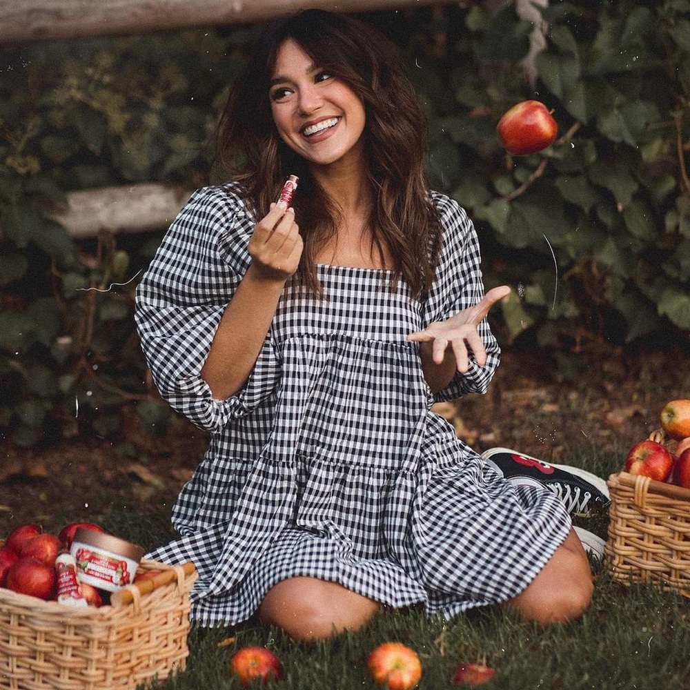 Check puff sleeve mini dress